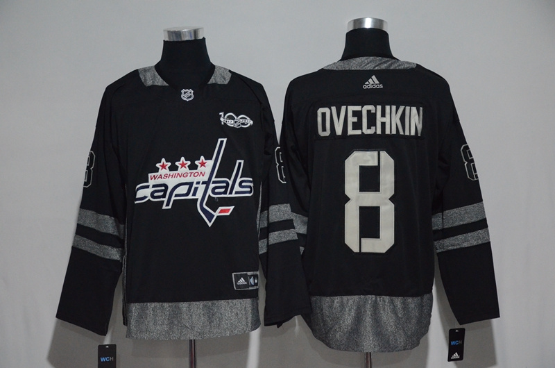NHL Washington Capitals #8 Ovechkin Black 1917-2017 100th Anniversary Stitched Jersey->tampa bay lightning->NHL Jersey